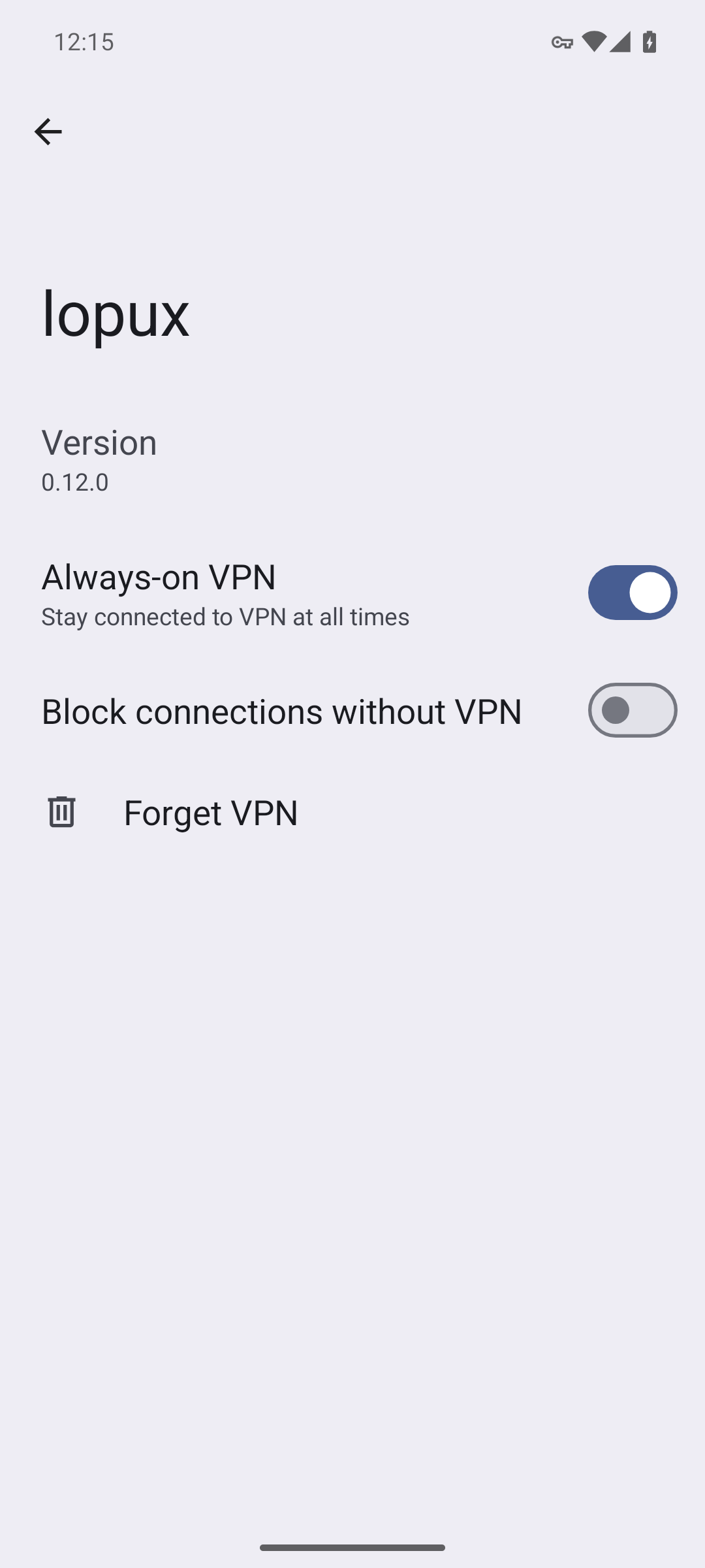 Always-on VPN zapnutý, nouzový vypínač je nyní dostupný