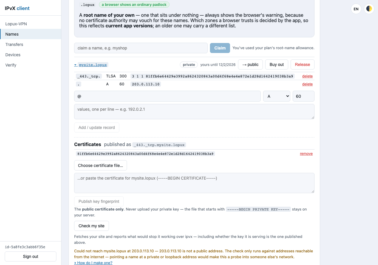 Kontrola hlásí, že adresa není veřejná