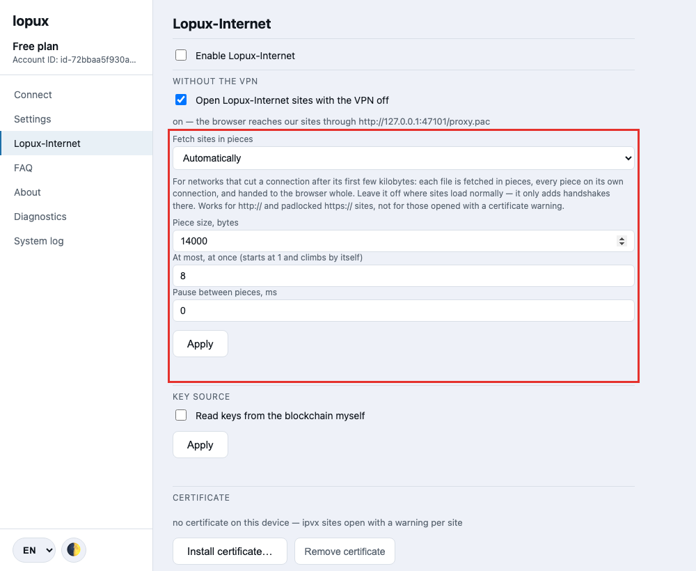 Dieselbe Einstellung in der Desktop-App