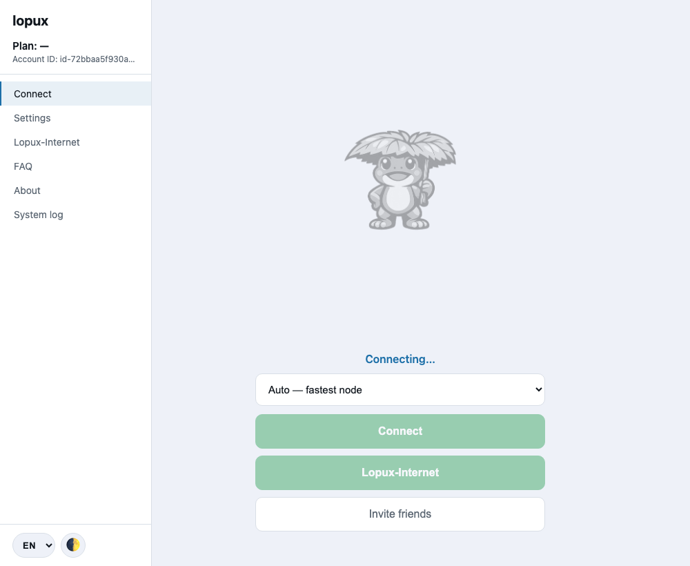The app while connecting