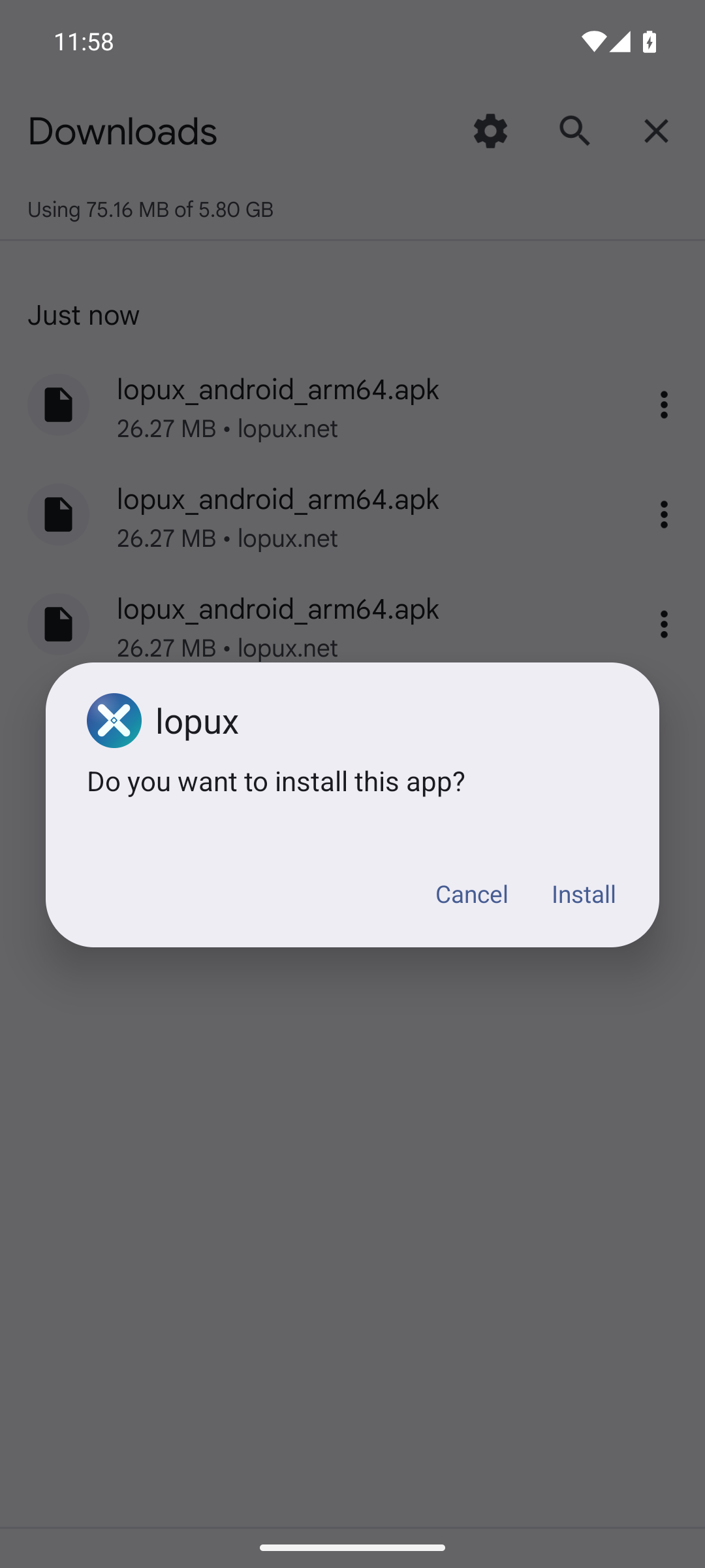 Android preguntando si instalar la aplicación