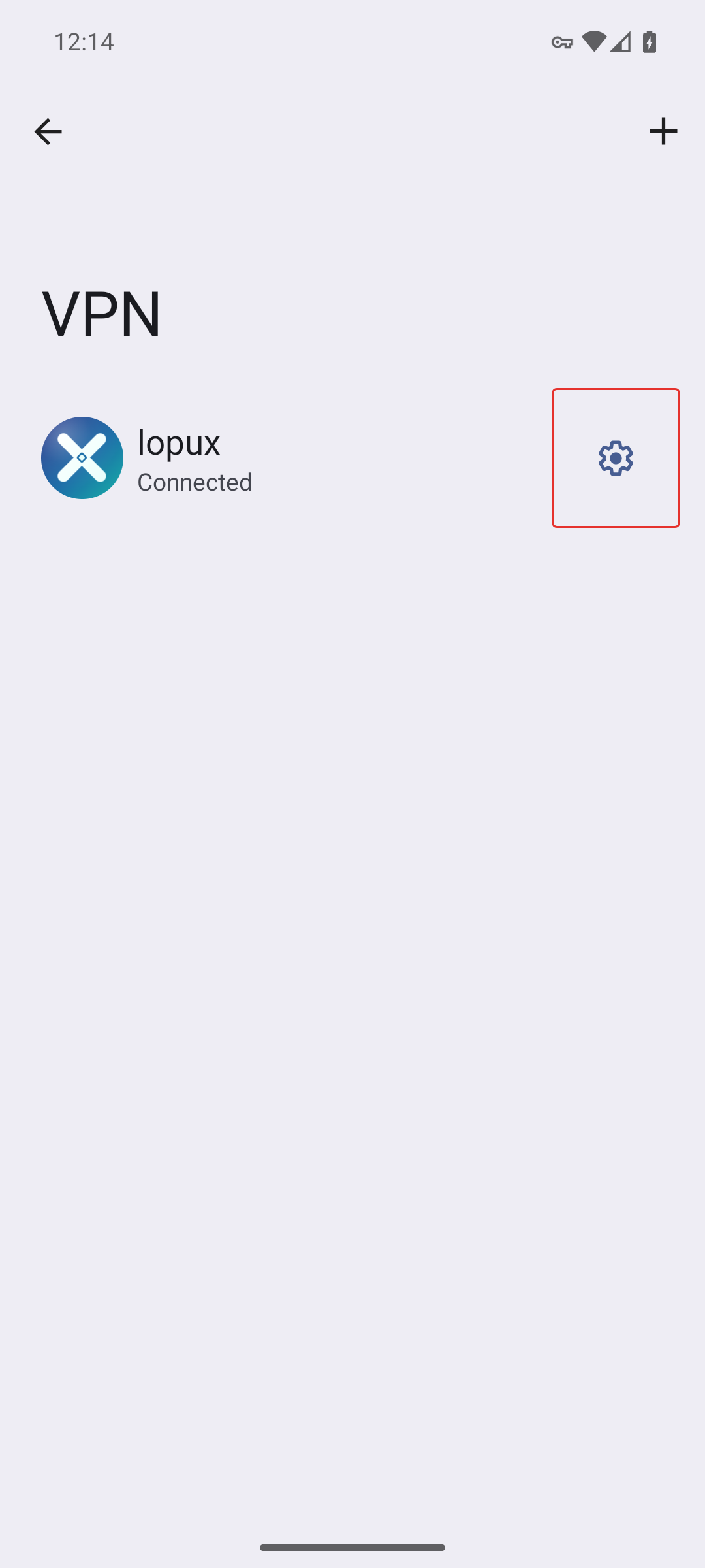 Los ajustes de VPN de Android, con el engranaje junto a lopux