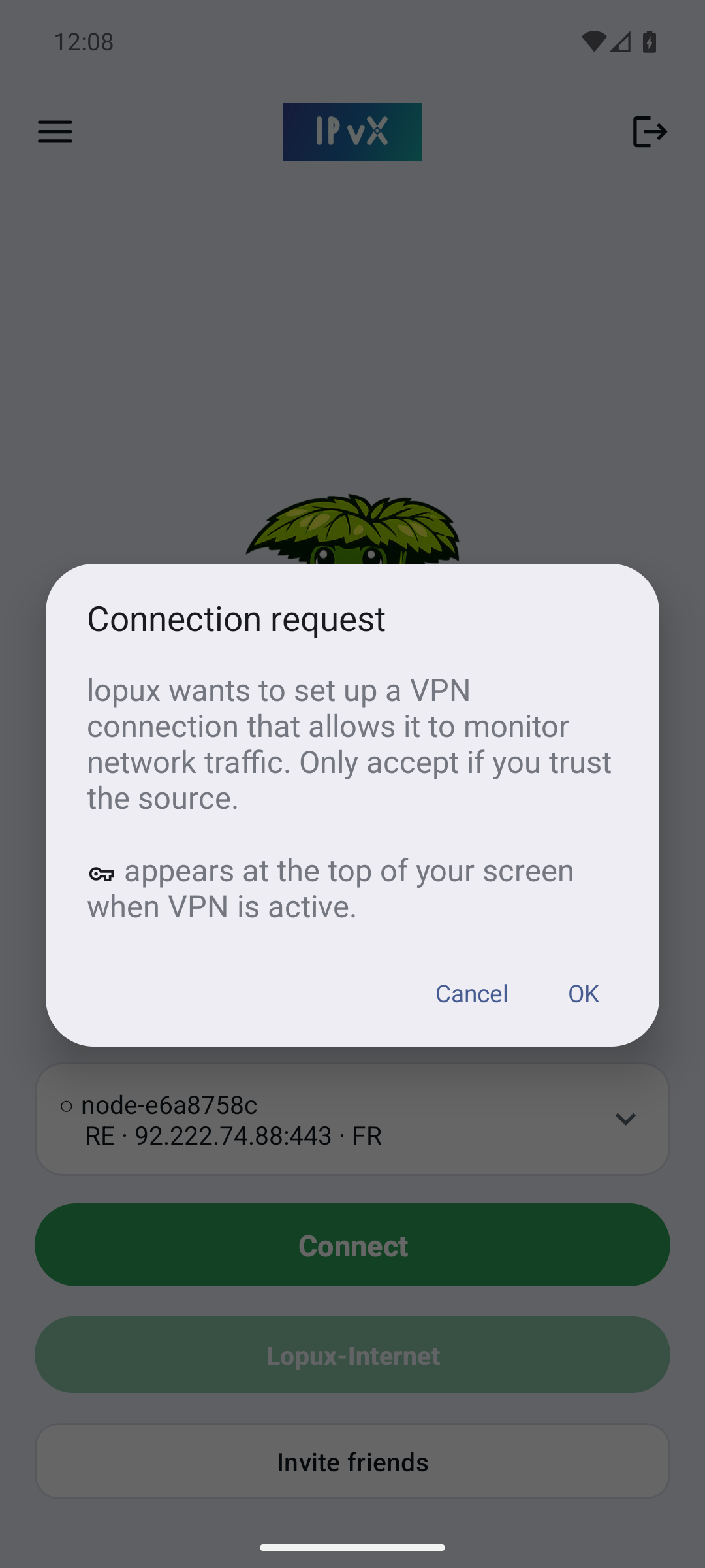 Prośba Androida o połączenie VPN