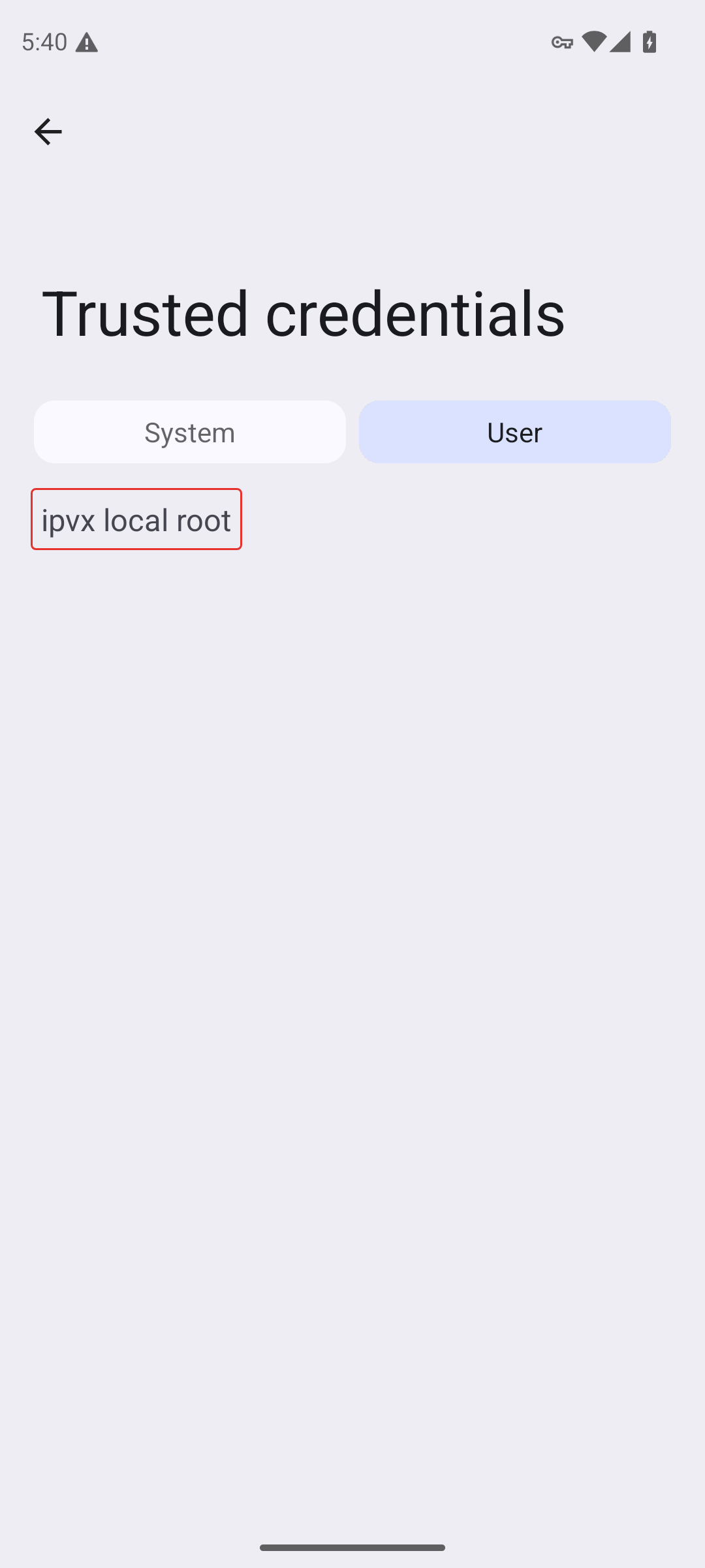 Zakładka User zaufanych certyfikatów z ipvx local root
