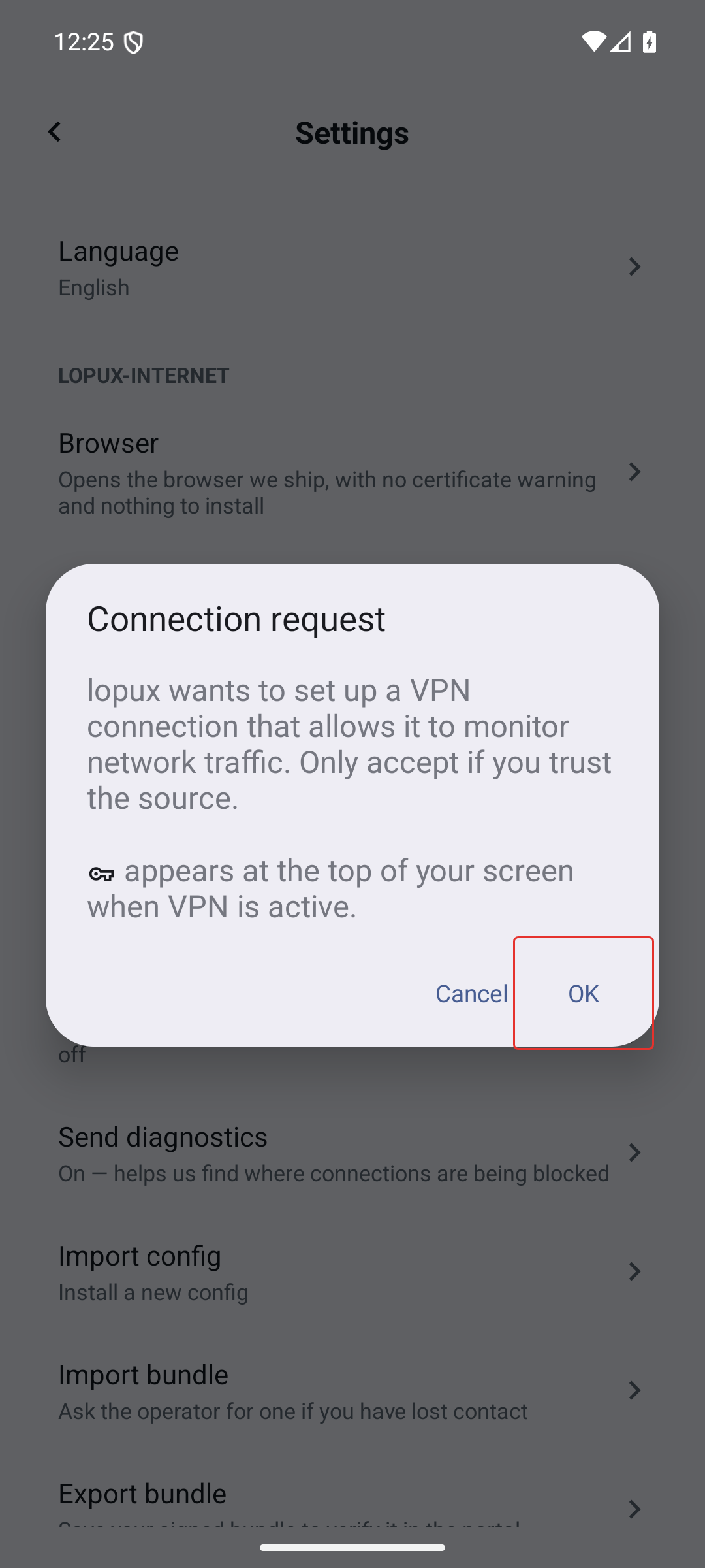 Android просит разрешения настроить VPN-соединение